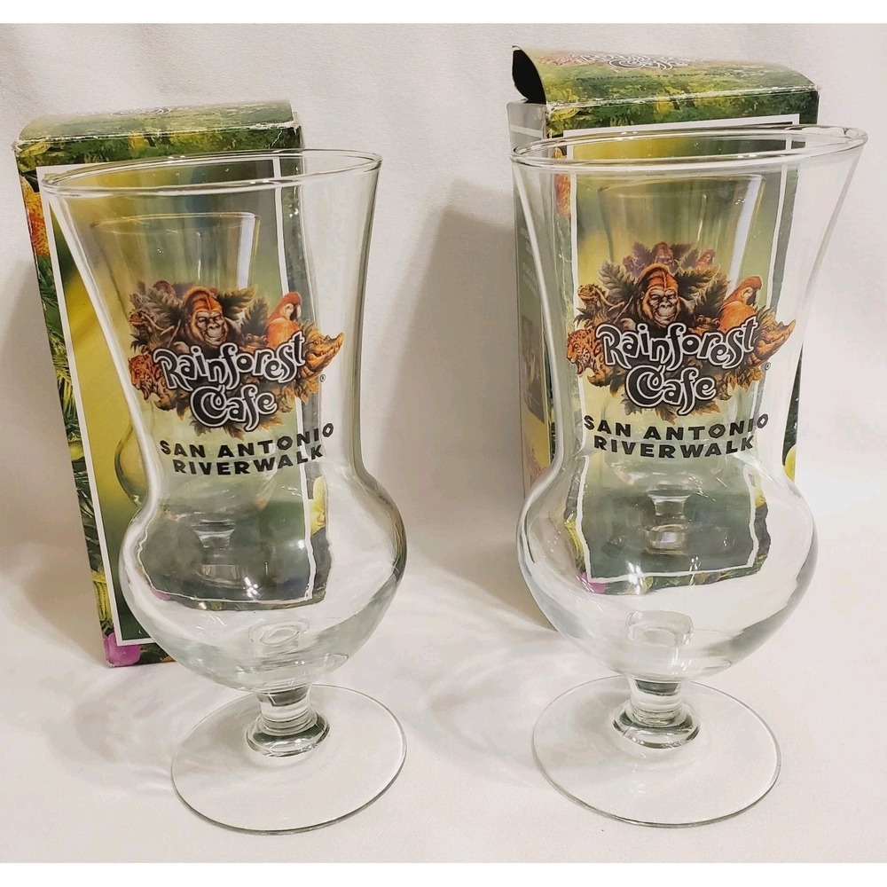 Set Of 2 Rainforest Cafe‎ San Antonio Riverwalk Hurricane Glasses 20oz
